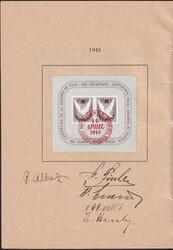 1945, W23 (Basler-Taube-Block) auf Ausstellungheft mit Unterschriften ...