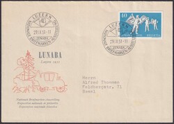 1951, W32 auf Ersttagsbrief: LUNABA-Block-Ausschnitte nach Basel. ...