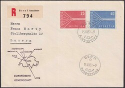1957, Nr.332+333 auf Ersttagsbrief (Europa) mit Illustration, deutsch ...