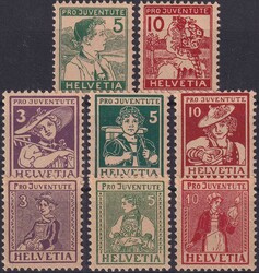1915-1917, J2-J9 (Trachtenbilder) Pro Juventute, ** postfrisch. Kat: ...