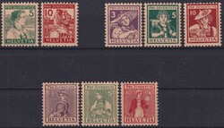 1915-1917, J2-J9 (Trachtenbilder) Pro Juventute, ** postfrisch. Kat: ...