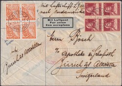 1936, 1.Nordamerika-Fahrt (Zeppelin), Nr.173z+197 im Viererblock auf ...