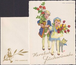 1935, Glückwunschkarten, Nr.22 (Sitzendes Kind auf goldenem Zweig) ...