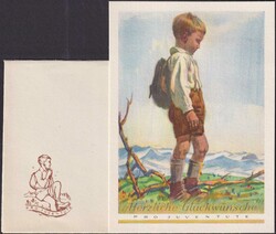 1933, Glückwunschkarten, Nr.20 (Wandernder Knabe) mit 5 ...