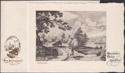 1936, Glückwunschkarten, Nr.23 (Landschaft und Kutsche im Oval) mit ...