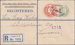 1907, Eingeschriebene "Ganzsache" mit 2 Wertaufdrucken von der "Crown ...