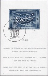 1945, W21 (Spendenblock, Bogen-Nr.6) mit Sonderstempel ZÜRICH (3 ...