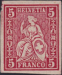 5c dunkelkarmin, Nr.30.6.4 (ungezähnt ohne Gummi), farbfrischer ...