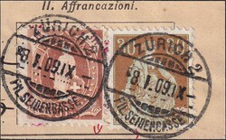 ZÜRICH 1909 (8.JAN), 100B (3 Fr.-Wert) mit Nr.110 (30 Cts.-Wert) auf ...