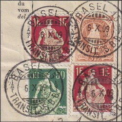 BASEL 1909 (6.OKT), 100B mit Nr.113+115 auf kleinem Briefstück, gut ...