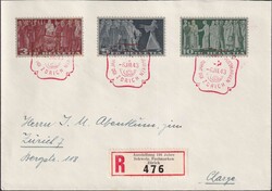 1938, Nr.216v-218v (blaugrau getöntes Papier, Symb. Darstellung) von ...