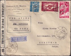 PORTUGAL 1939, Nr.586+594+600 von PORTO: 4.AUG.39 auf Flugbrief via ...