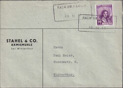 Zürich, RAEMISMÜHLE 1939, J86 auf sauberem Brief nach Winterthur ...