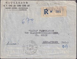 VIETNAM 1952, Nr.62+64+66+68+69 rückseitig auf eingeschriebenem ...