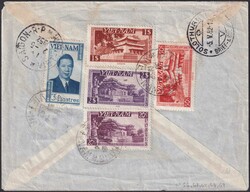 VIETNAM 1952, Nr.62+64+66+68+69 rückseitig auf eingeschriebenem ...