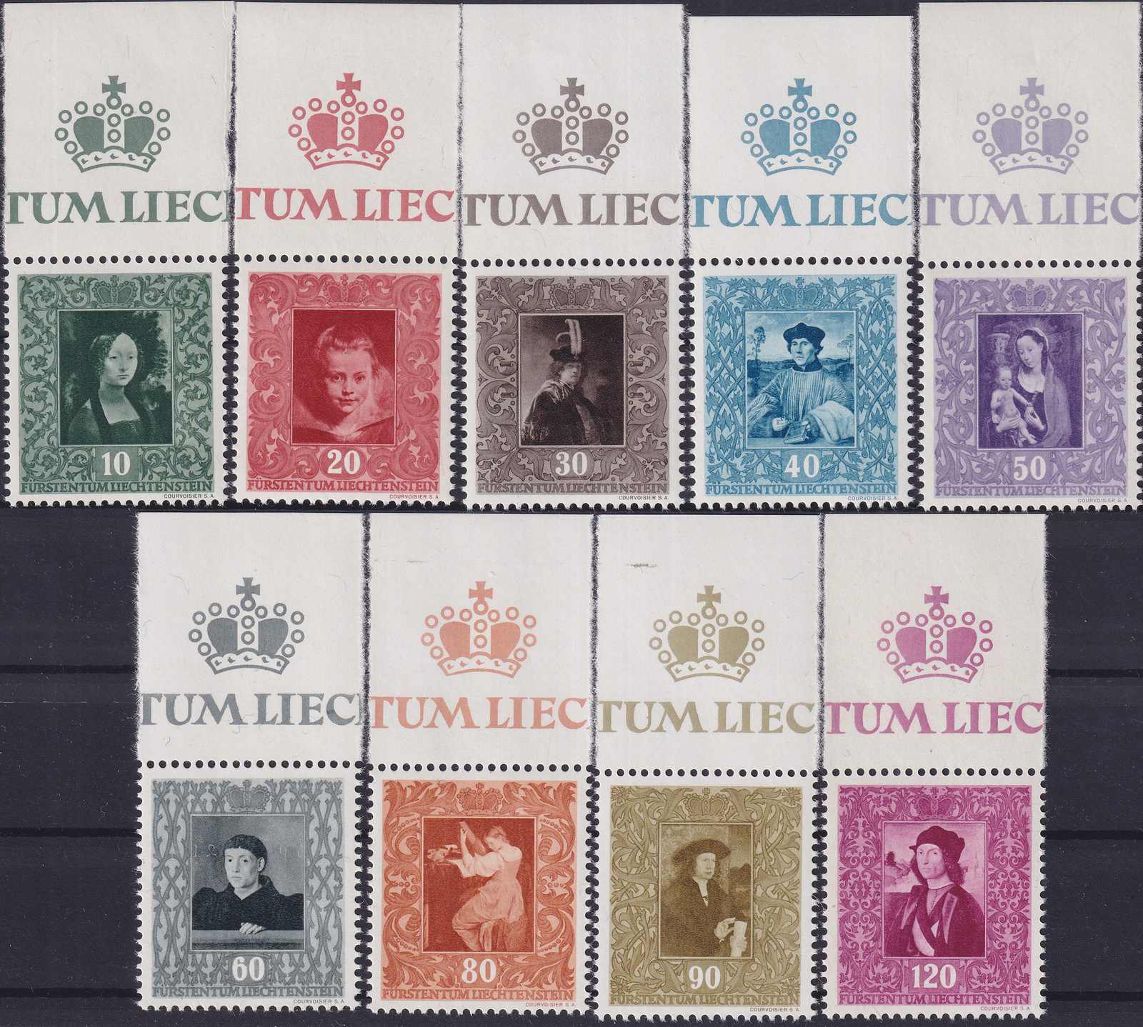 1949, Nr.217-225 (Fürstliche Gemäldegalerie), Oberrand-Serie ...