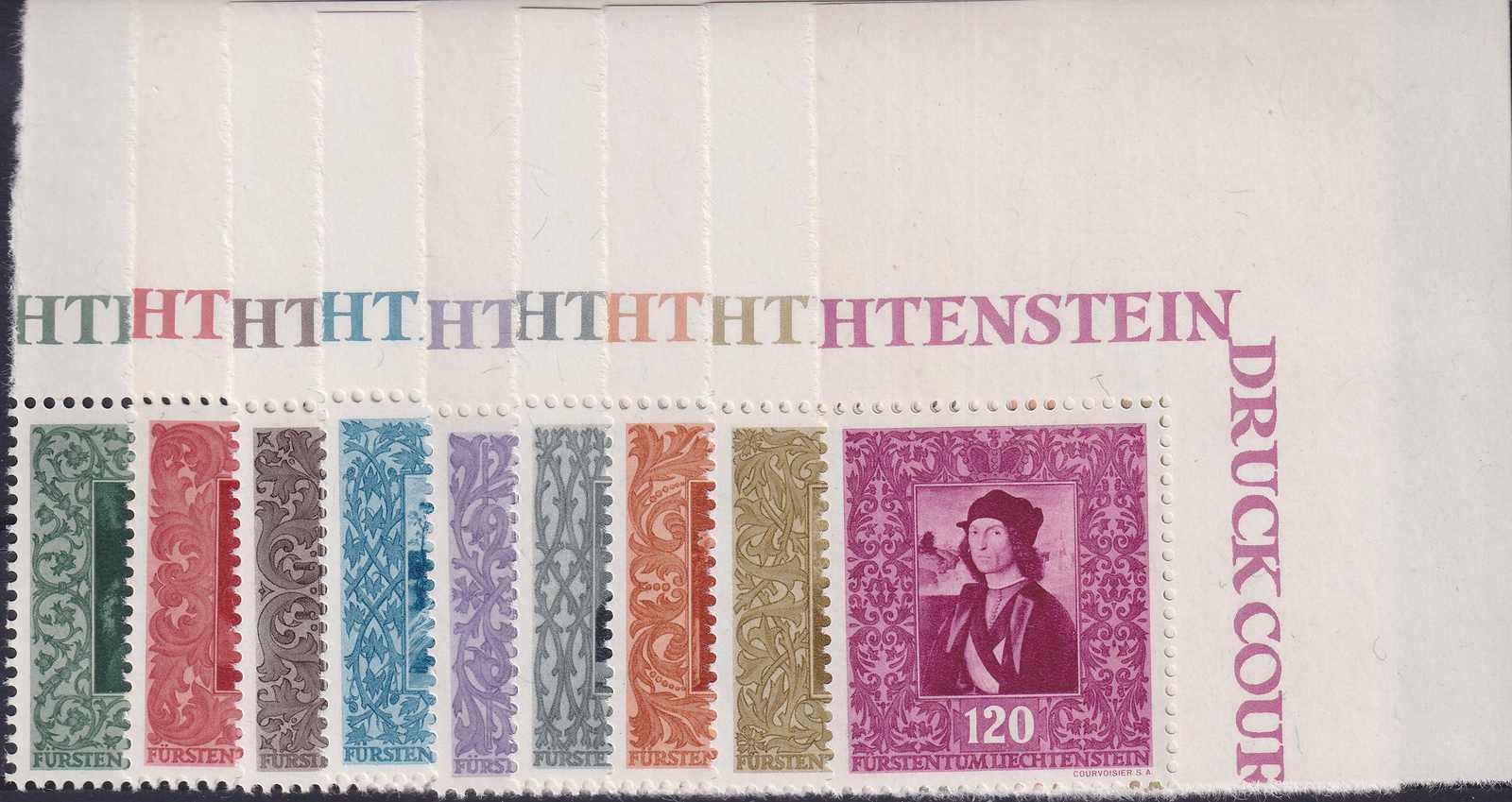 1949, Nr.217-225 Fürstliche Gemäldegalerie, Eckrand-Serie tadellos ...