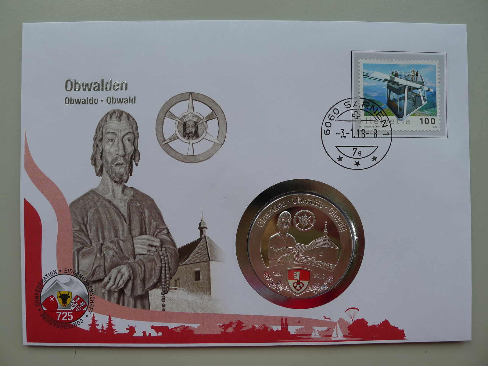2018, NUMISBRIEF Obwalden aus der Serie "725 Jahre Eidgenossenschaft" ...