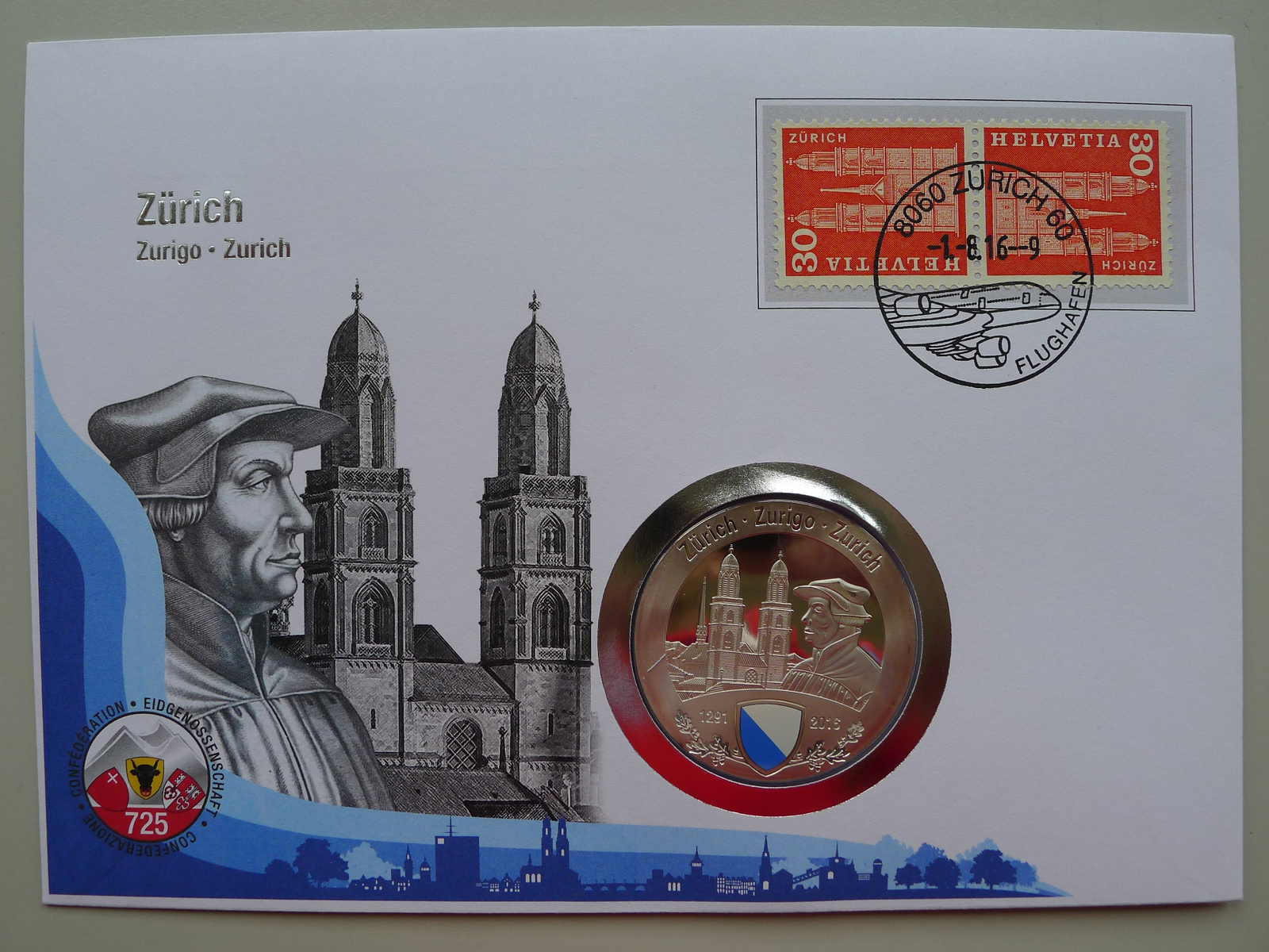 2016, NUMISBRIEF Zürich aus der Serie "725 Jahre Eidgenossenschaft" ...