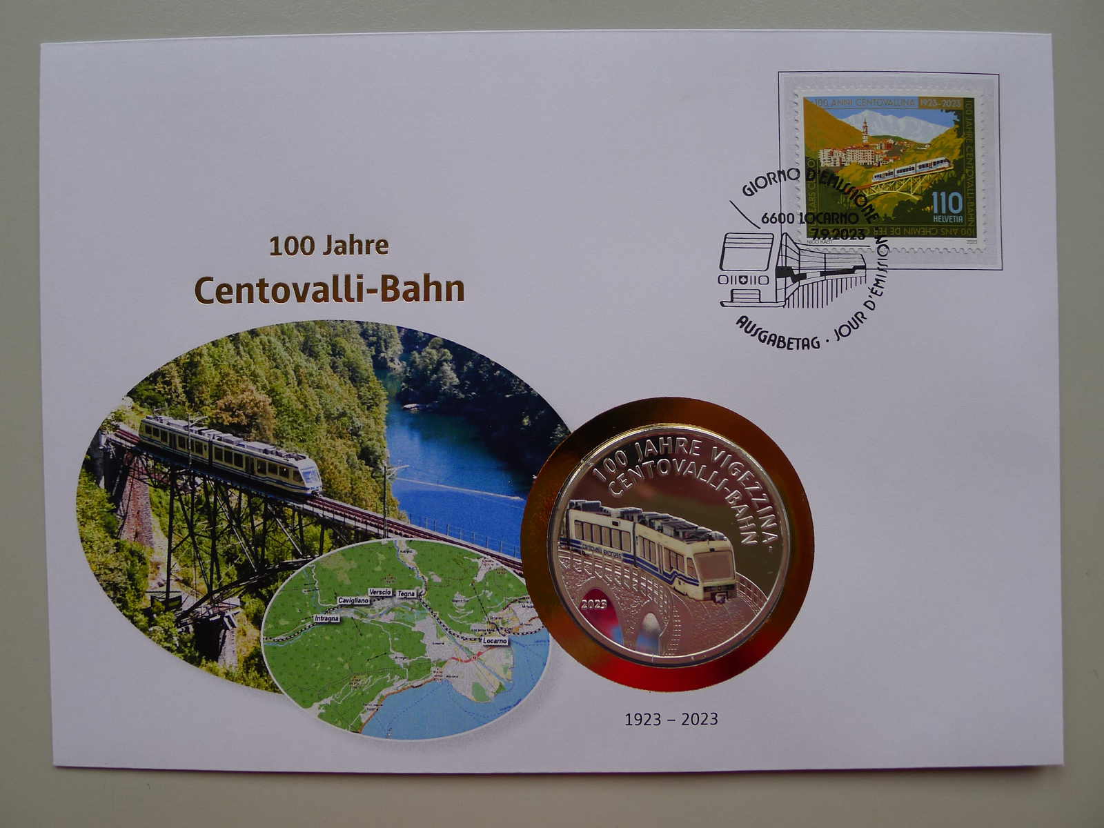 2023, NUMISBRIEF 100 Jahre Centovalli-Bahn mit versilberter ...