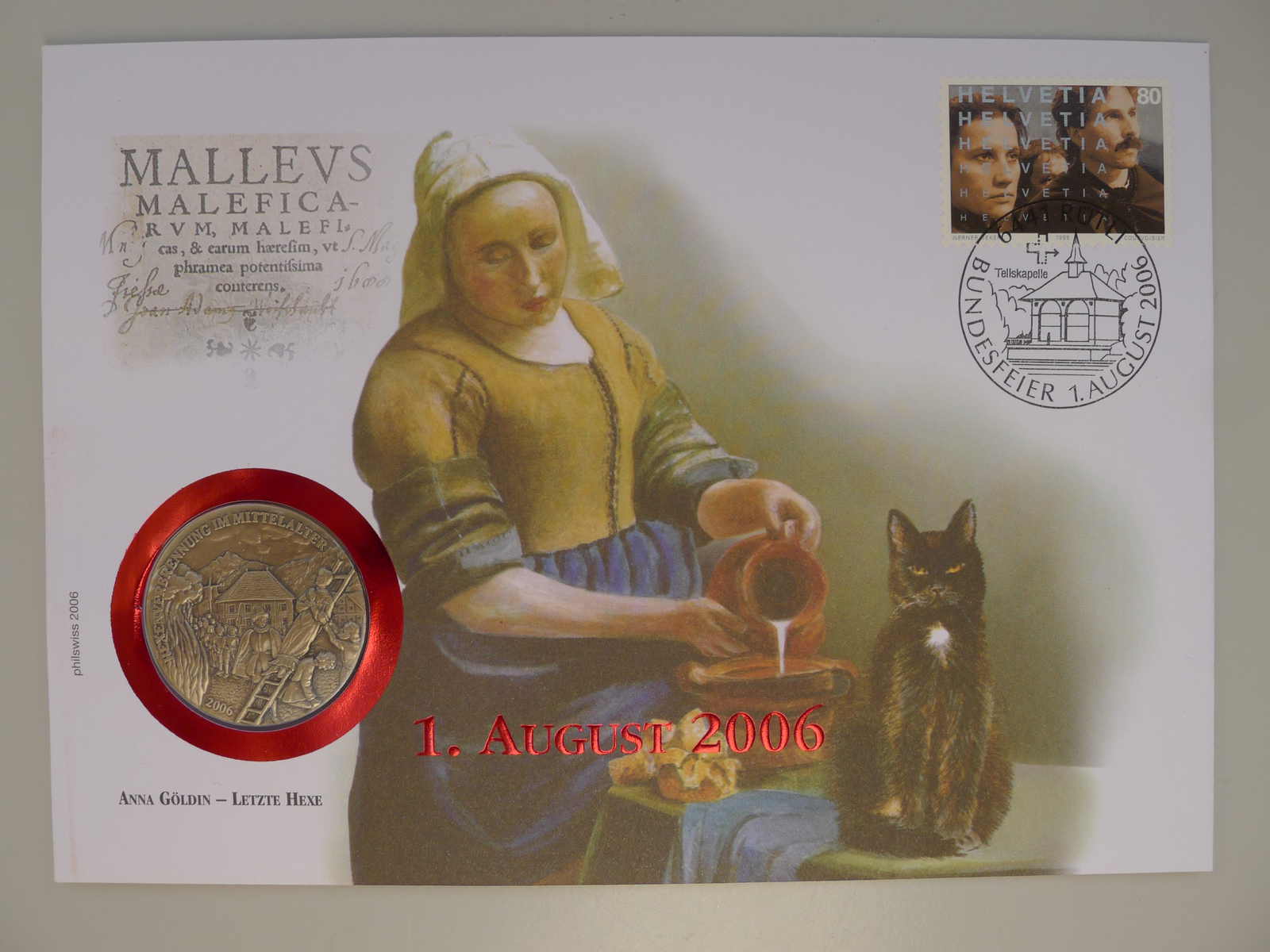 2006, NUMISBRIEF Hexenverbrennung - Anna Göldin mit 1.-August-Taler ...
