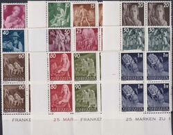 1951, Nr.236-246 (Ländliche Motive), Bogenecken-Serie im Viererblock ...