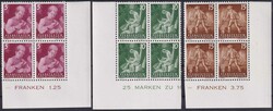 1951, Nr.236-246 (Ländliche Motive), Bogenecken-Serie im Viererblock ...