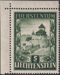 1952, Nr.253 (Schloss Vaduz), Marke aus der linken oberen Bogenecke ...