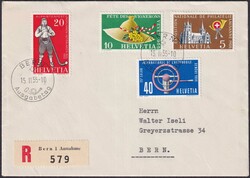 1955, Ersttagsbrief Nr.320-323 mit deutschem Stempel nach Bern. Kat: ...