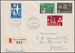 1956, FDC Werbe- und Gedenkmarken (Nr.324-327) mit französischem ...