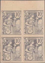 10c grau, Girardet "Essai" im Viererblock oben mit Bogenrand, ohne ...