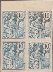 10c blau, Girardet "Essai" im Viererblock oben mit Bogenrand, ohne ...