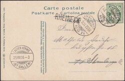 ST. GALLEN: RHEINECK 1906, Farbige Ansichtskarte mit Stabstempel nach ...