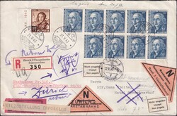 1942, J98+J100 von ZÜRICH: 31.MAI.43 auf nicht eingelöster ...