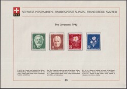 1945, Nr.85, J113-J116 (Pro Juventute), sauberes Sammelblatt, Marken ...
