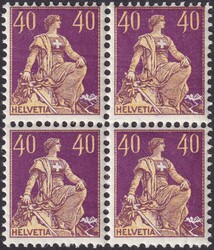 1908, Nr.107 (Helvetia mit Schwert, Type I), Viererblock */**, 3 ...