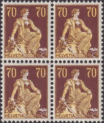 1908, Nr.114 (Helvetia mit Schwert), ungebrauchter Viererblock, drei ...