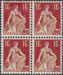 1908, Nr.115 (Helvetia mit Schwert), ungestempelter Viererblock, drei ...
