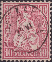 10c rot, Nr.38 mit Zwergstempel MEIERSKAPPEL: 25.JUN, Eckszahn rechts ...