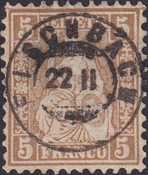 5c braun, Nr.30 mit zentrischem Zwergstempel FISCHBACH: 22.FEB, ...