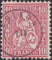 10c rot, Nr.38 mit Zwergstempel EBIKON: 1.SEP. Rückseitig minime ...