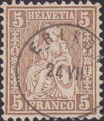 5c braun, Nr.30 mit Zwergstempel EBIKON: 24.JUL. Rückseitig minime ...