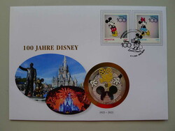 2023, NUMISBRIEF 100 Jahre Disney mit versilberter und vergoldeter ...