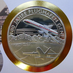 2020, NUMISBRIEF 100 Jahre Flughafen Genf mit versilberter ...