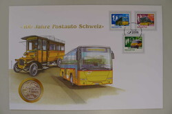 2006, NUMISBRIEF 100 Jahre Postauto Schweiz mit 20Fr.-Silbermünze ...