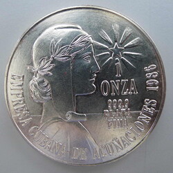1986, Kuba, PATRIA Y LIBERTAD - 1 Onza Silber (999.9), Selten! Im ...