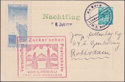 1935, RHEINECK, Karte vom Versuchs-Raketenflug über den Bodensee mit ...
