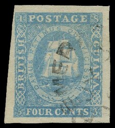 BRITISH GUIANA 1853 SG20 Used 1853-55 4c pale blue, very large ...