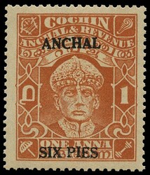 I.F.S. COCHIN 1942 SG81a Mint 1942-44 6p on 1a brown-orange "3rd ...