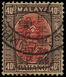 1942 (3 Apr) Pahang 40c scarlet and dull purple, chop "L" in BROWN, ...